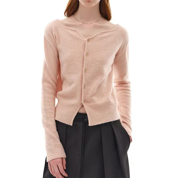 Button-Front V-Neck Long-Sleeve Cropped Cardigan