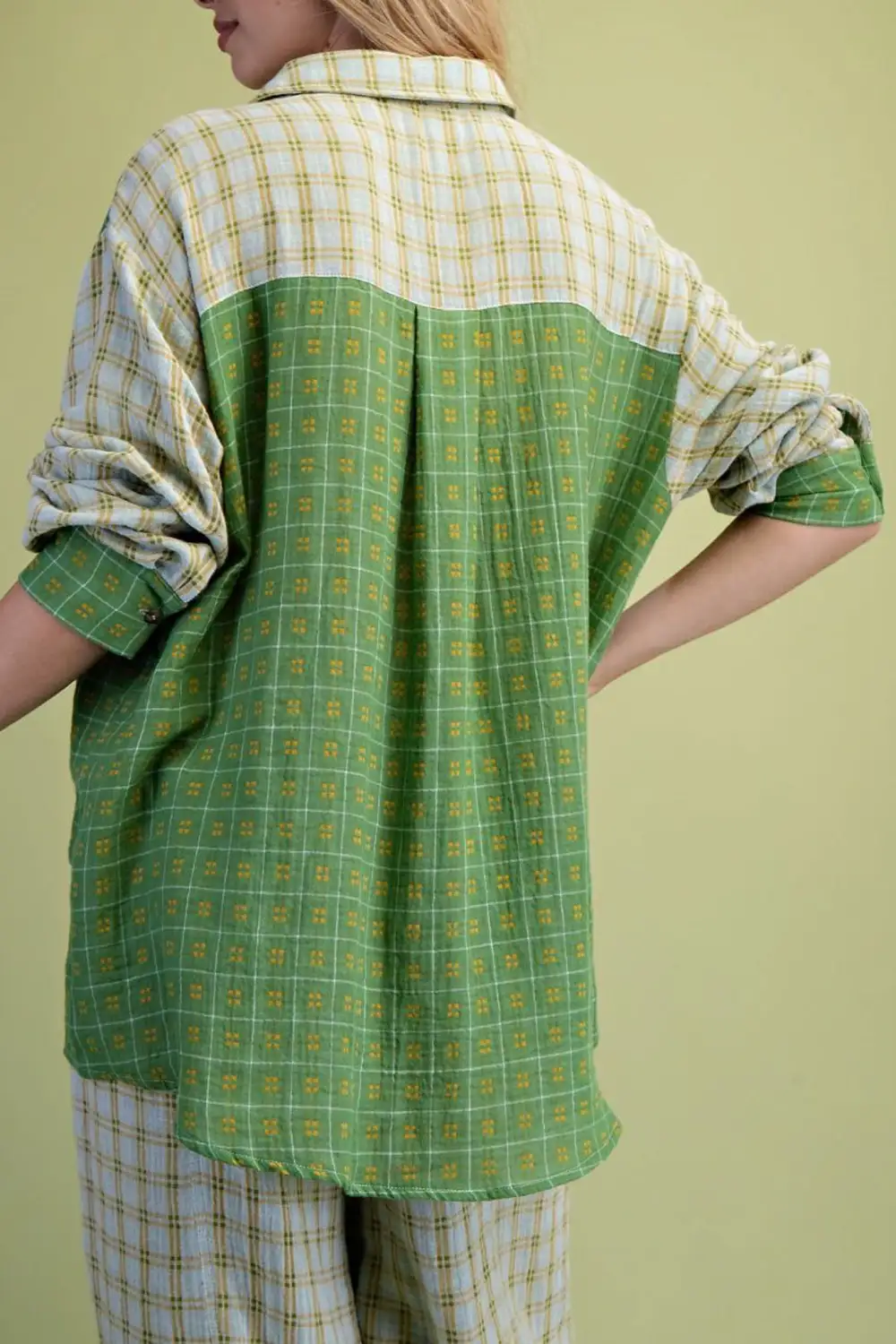 Plaid Button Front Collared Oversized Shirt