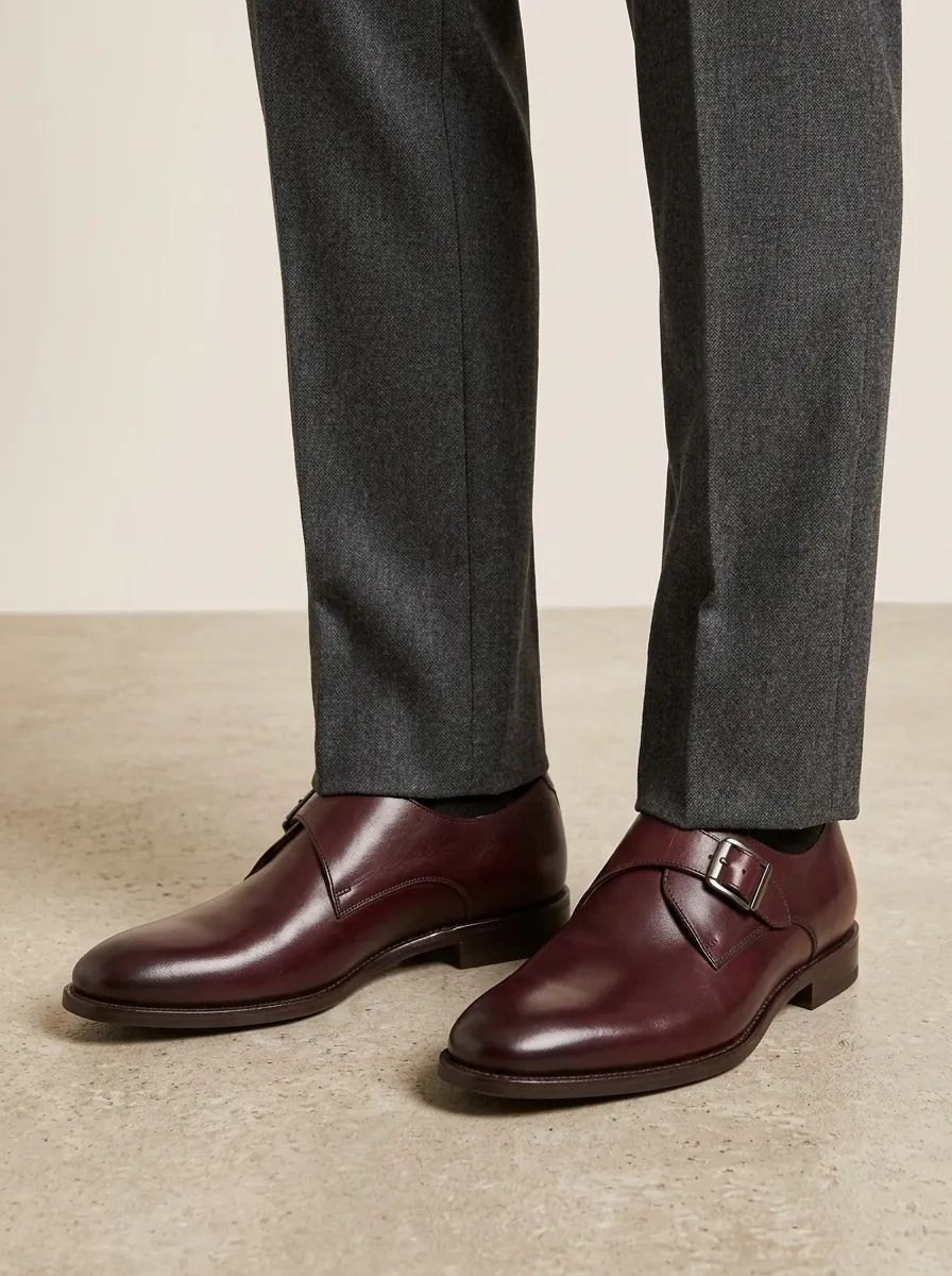 Men's Formal Leather Single Monk Strap Shoes