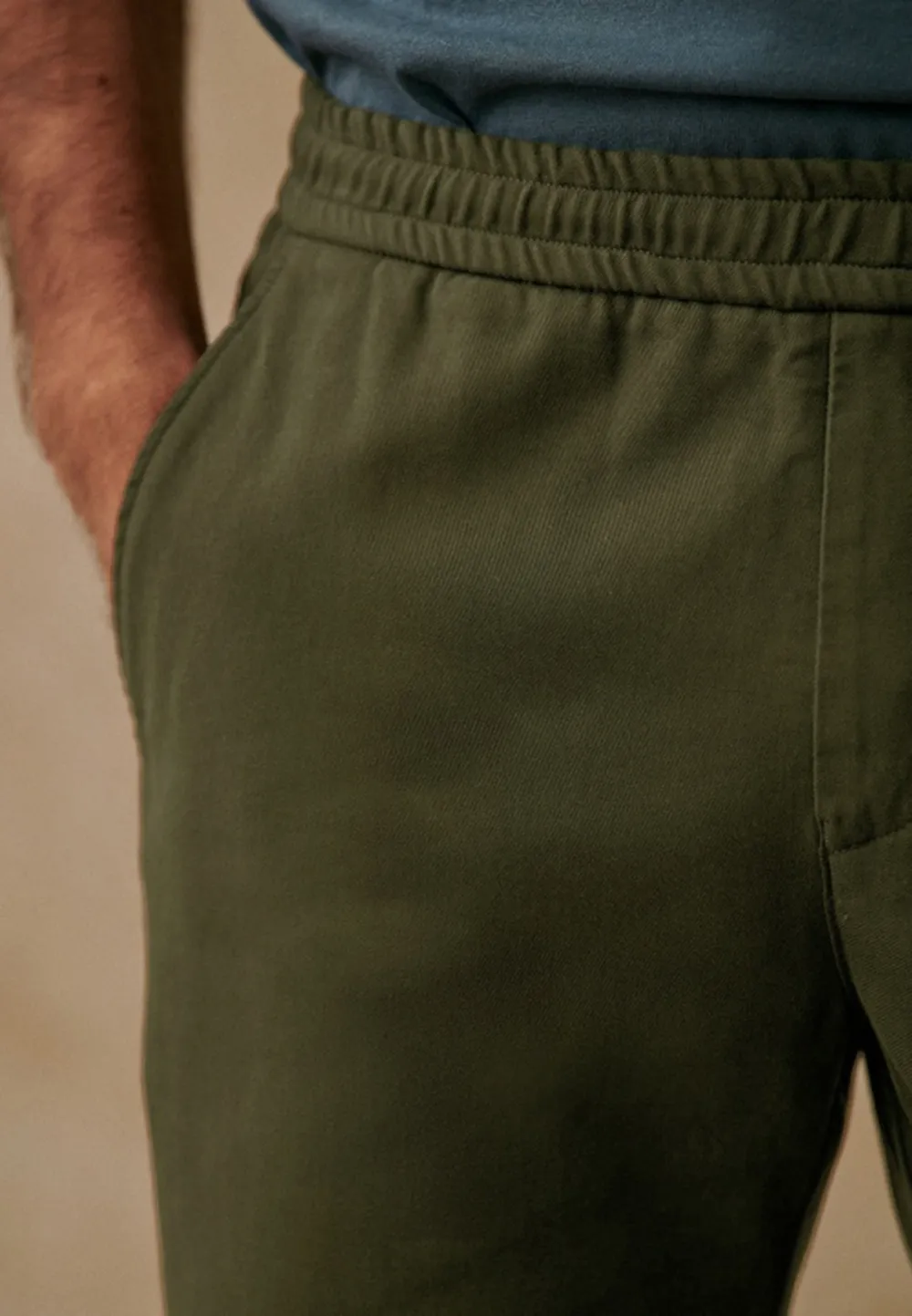 Olive Green Cotton Linen Blend Casual Trousers