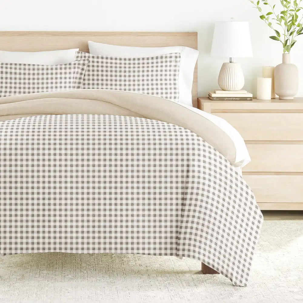 Gingham Check Pattern Reversible Duvet Cover Set