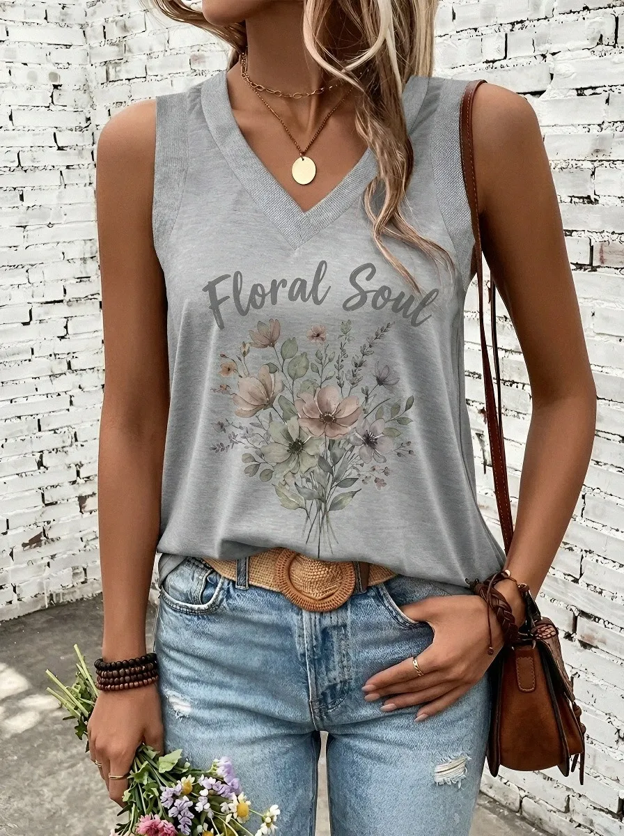 Women's Floral Soul Bouquet Printed V-Neck Tank Top