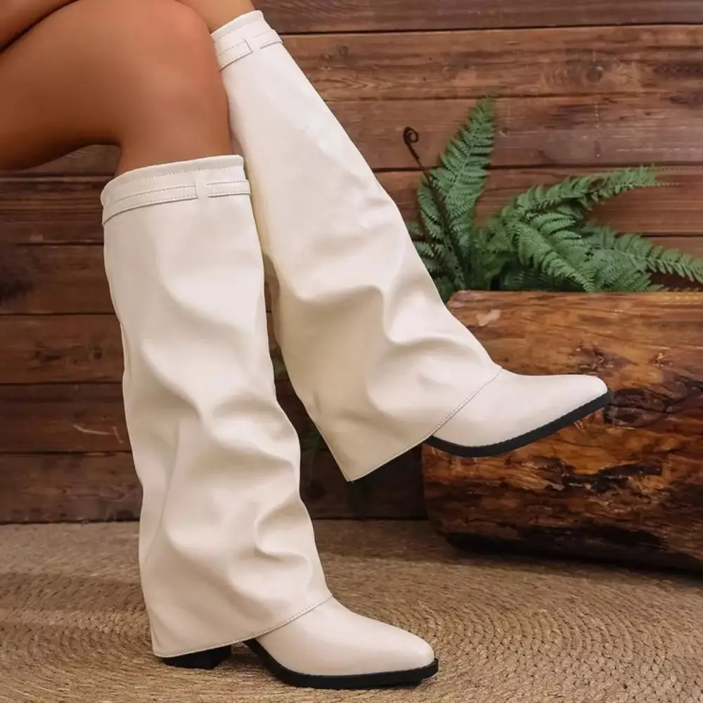 Street Everyday Point Toe Block Heels Boots
