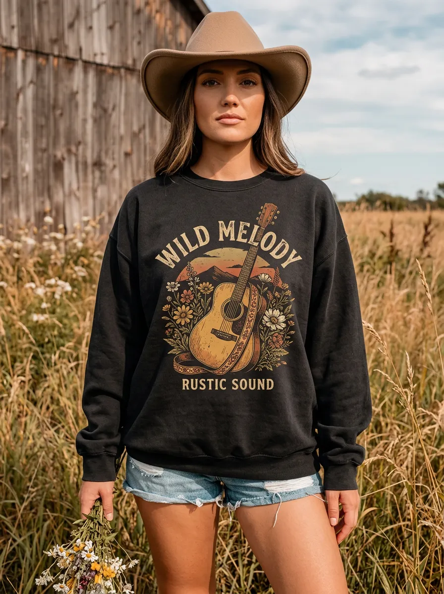 Guitar Floral Wild-Melody Country Music Crewneck Sweatshirt