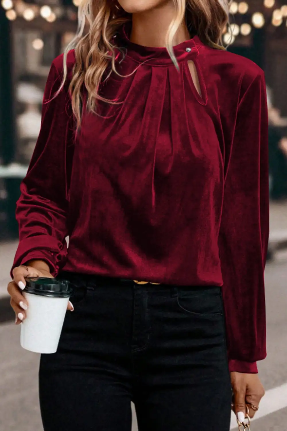 Button Front Long Sleeve Asymmetric Hem Blouse