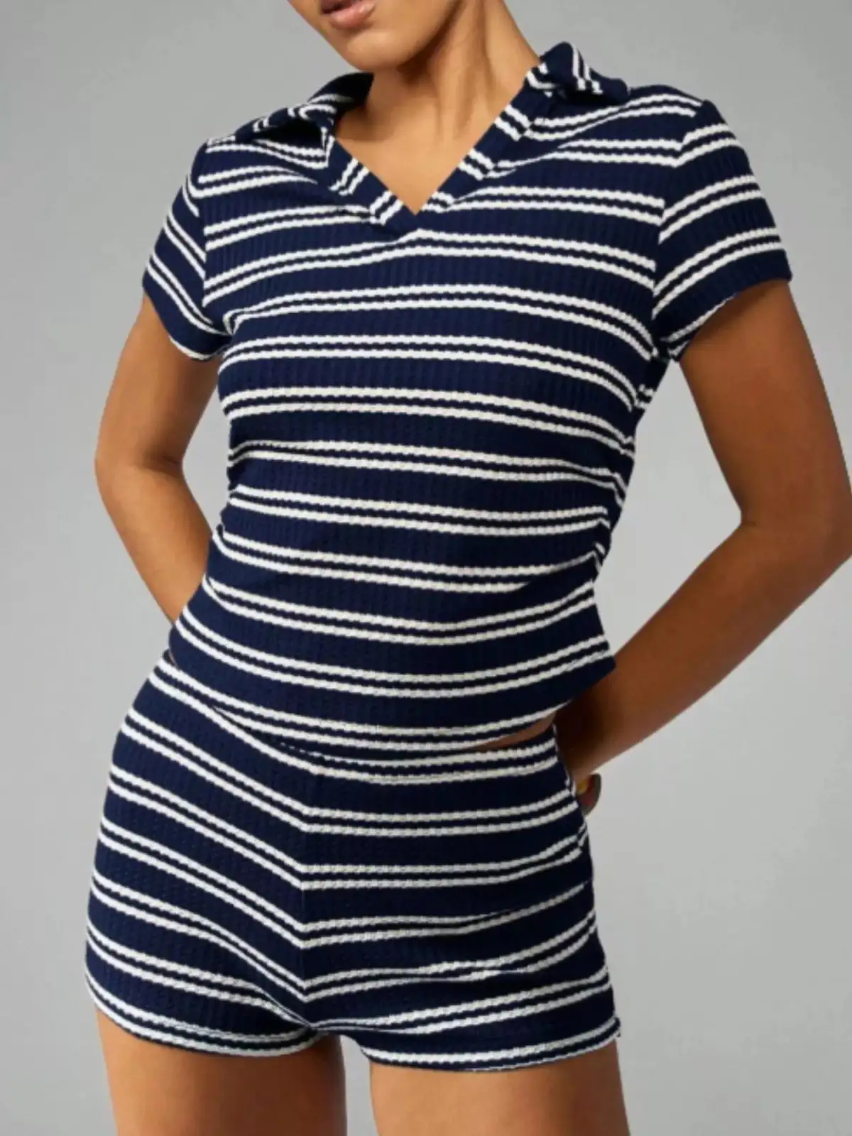 Refined Knit Striped Top and Shorts Matching Set