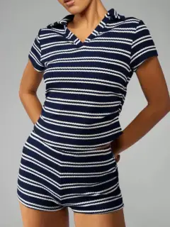 Refined Knit Striped Top and Shorts Matching Set