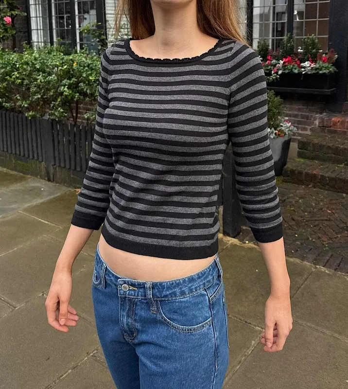 Charcoal Stripe Boat Neck Sweater