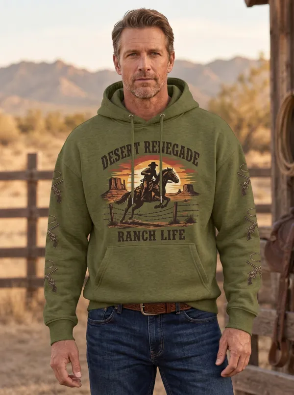 Men's Heritage Inspired Western Cowboy Horse Desert Graphic Hoodie