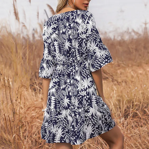 Women's V-Neck Three-Quarter-Sleeve Beach Dress