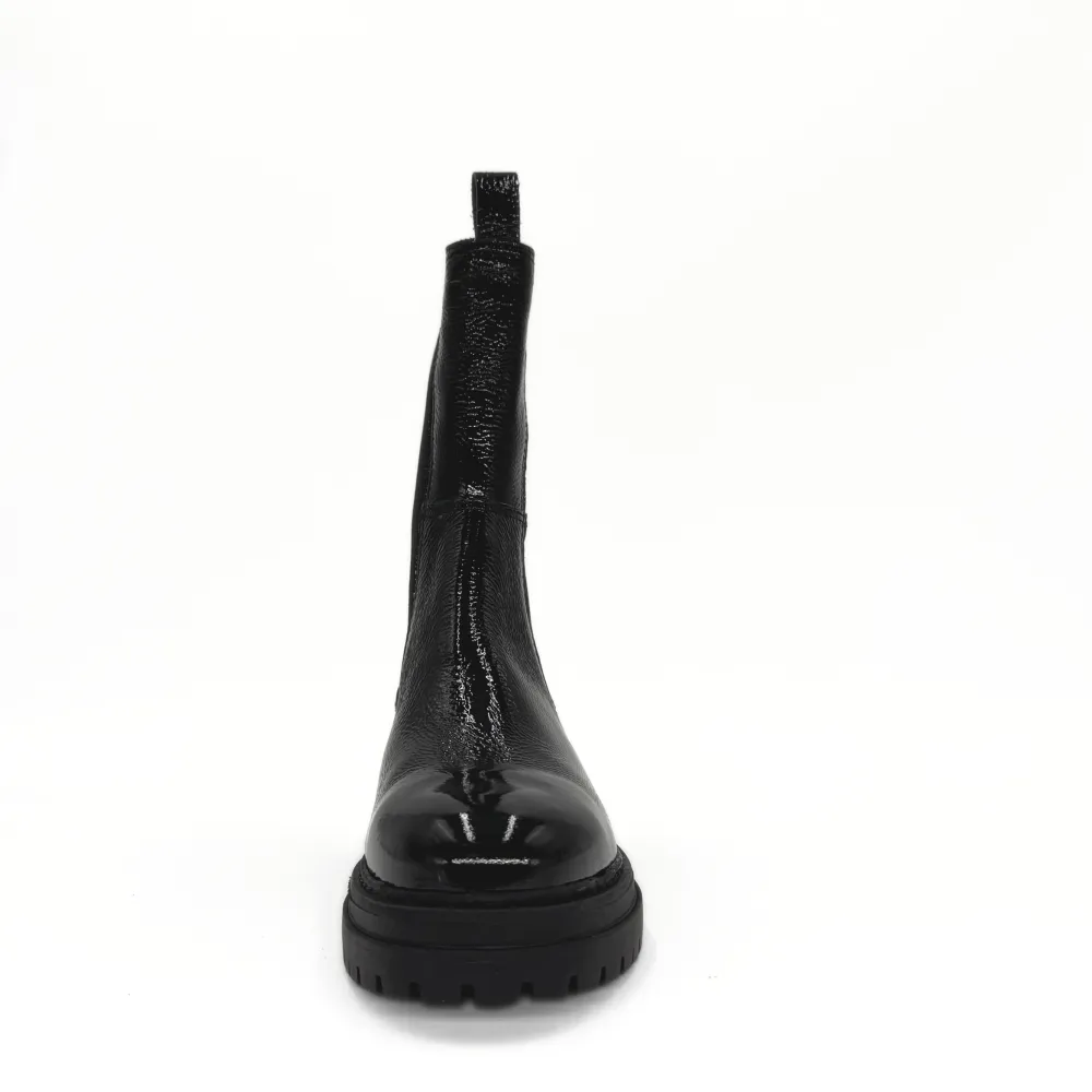 Patent Lug Sole Ankle Boots