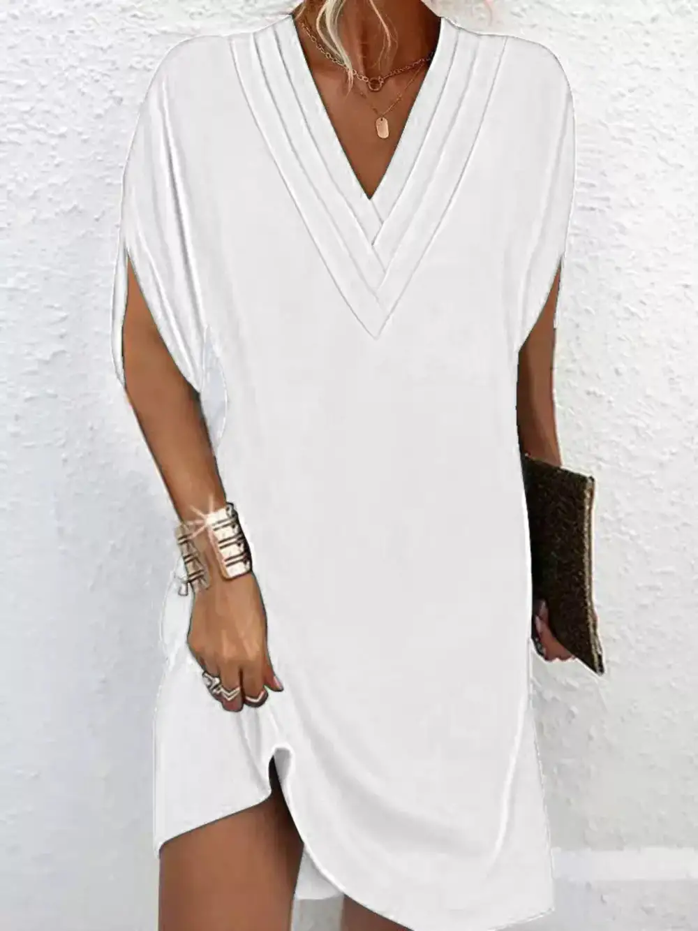 V Neck Slit Mini Dress