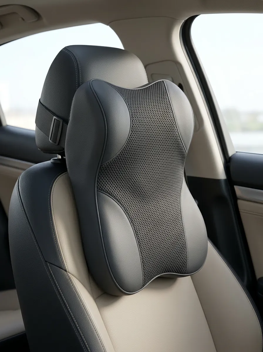 Mesh Leather-Texture Ergonomic-Style Car Neck Support Pillow
