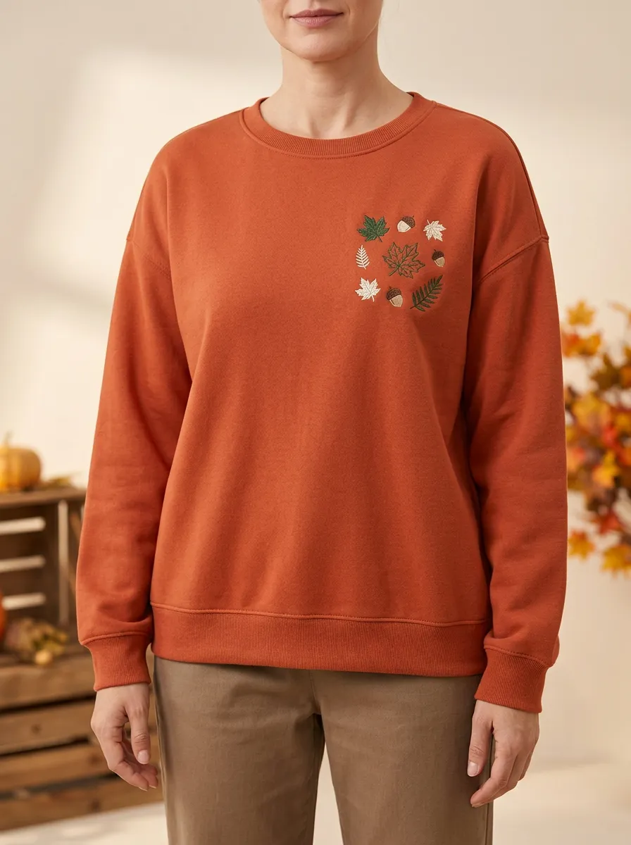 Relaxed Maple-Leaf Embroidered Acorn Graphic Sweatshirt