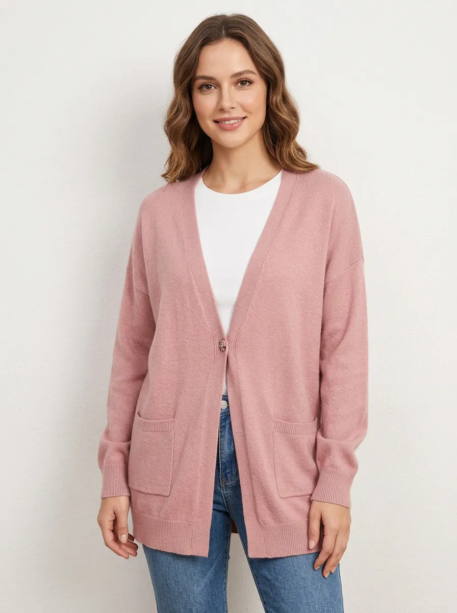 Pink Knit Button-Front Cardigan
