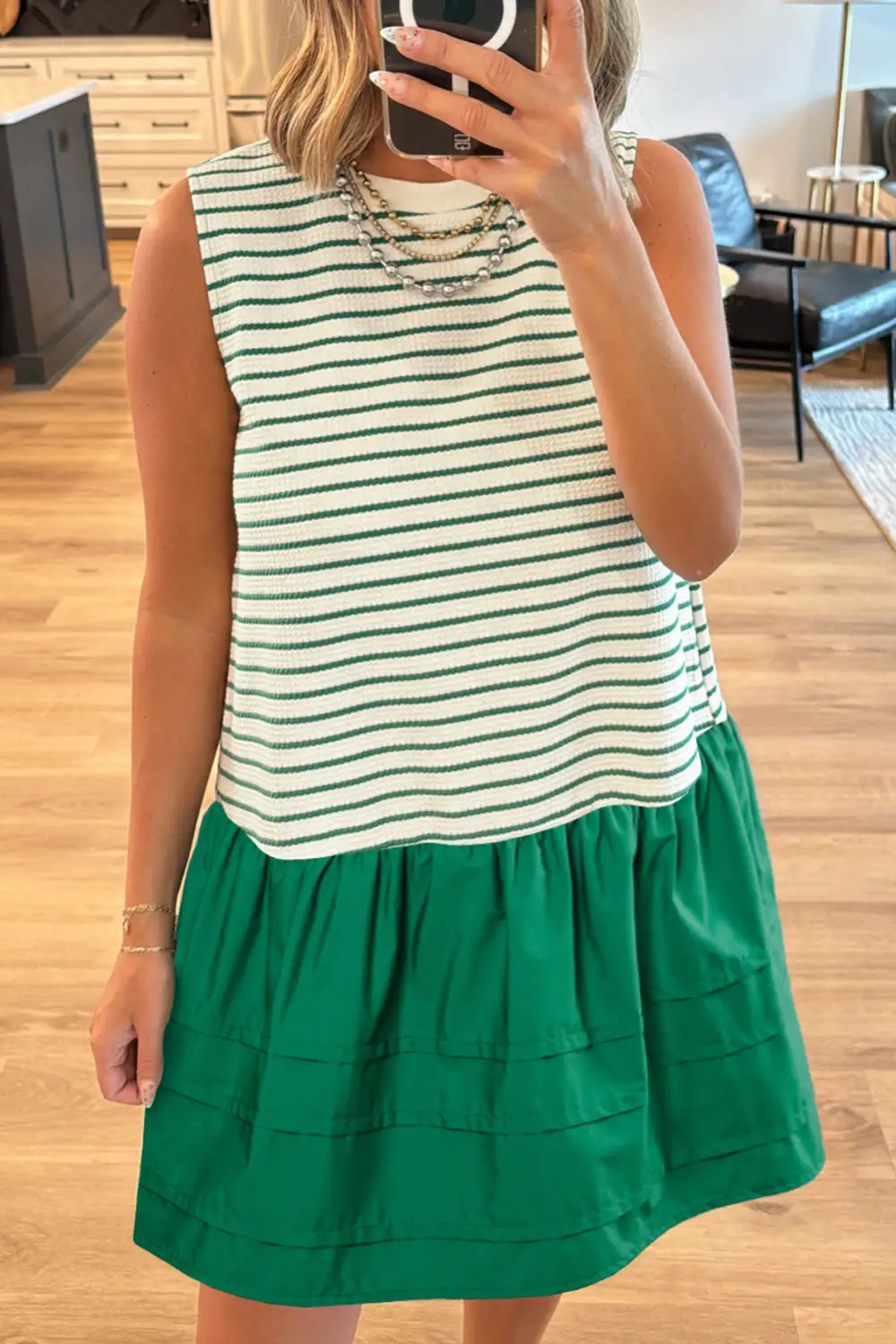 Striped Ruffle Trim Mini Dress