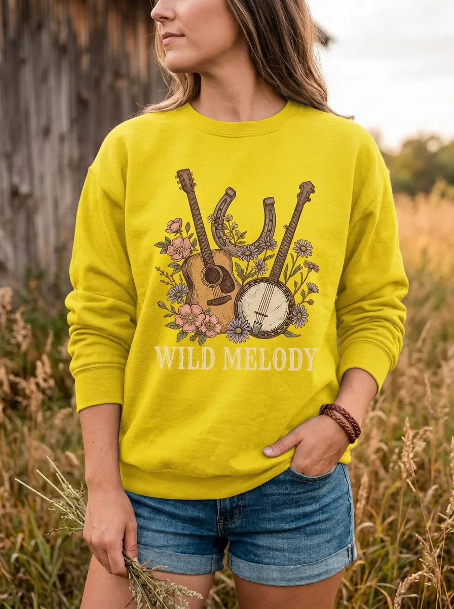 Guitar Banjo Women's Country Music Crew Neck Sweatshirt