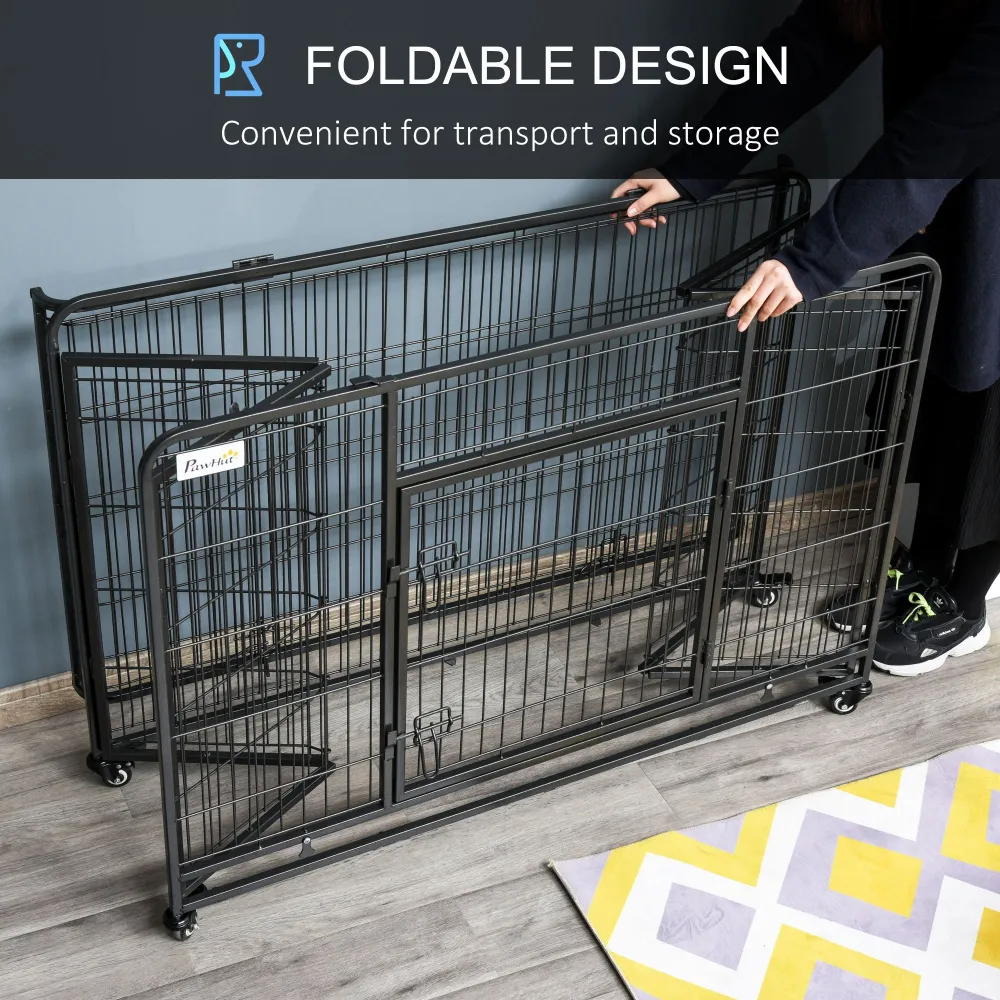 Durable Metal Dog Kennel with Casters, Pet Essential for Mobile Dog Housing and Safety