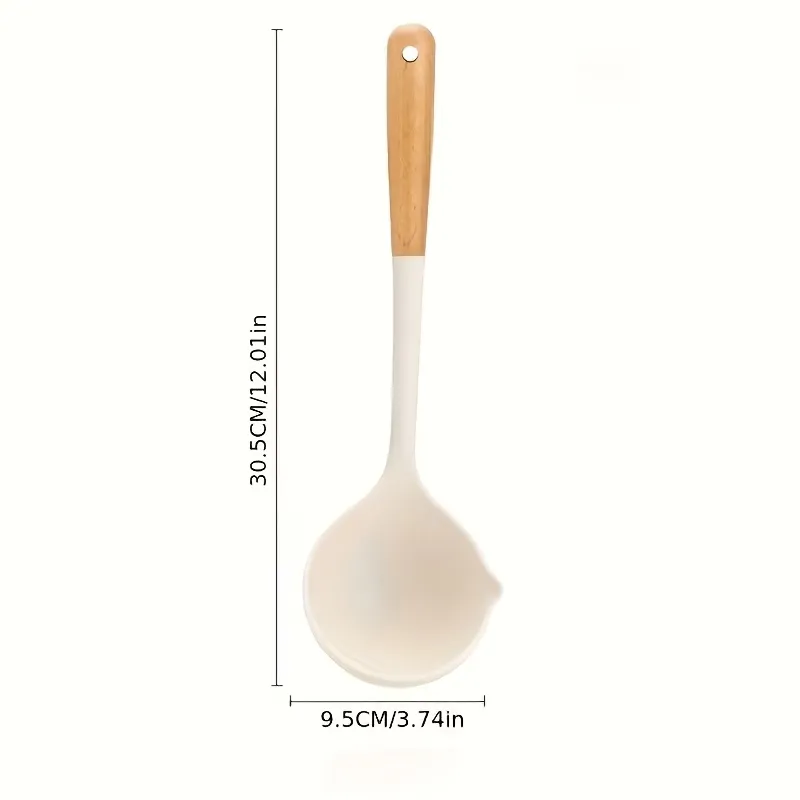 Silicone Soup Ladle with Wood Handle