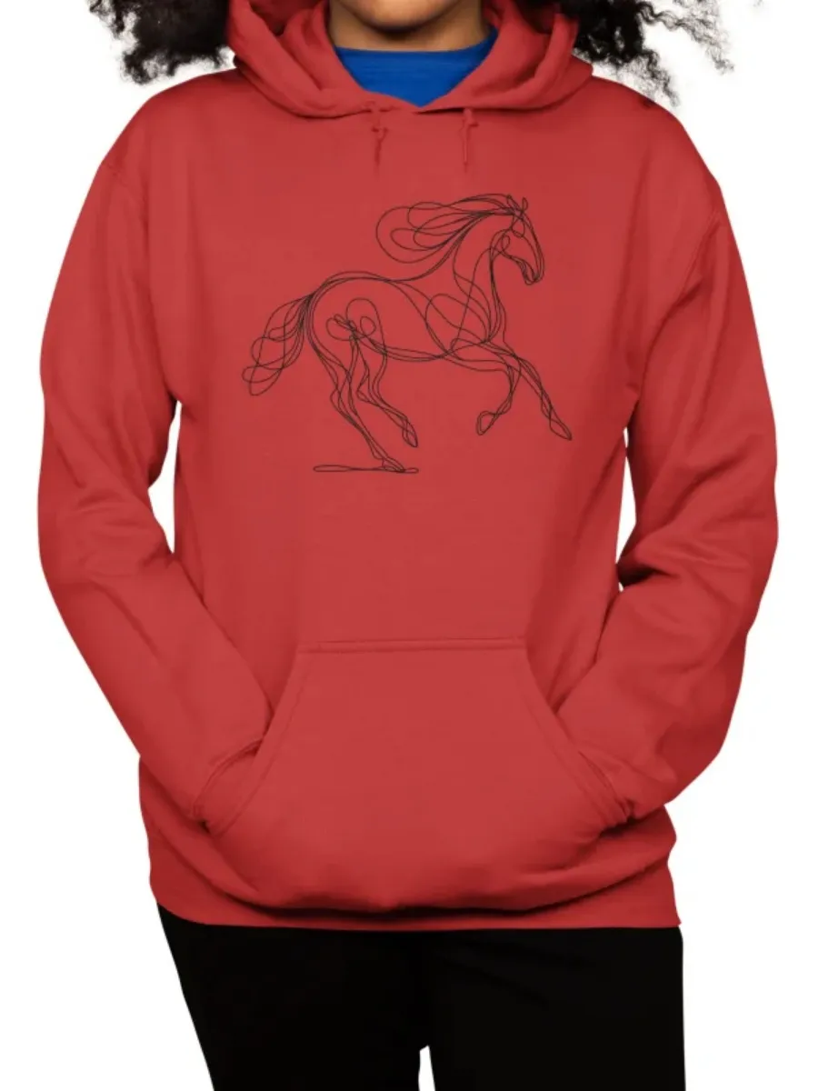 Minimalist Line Horse Printed Hoodie