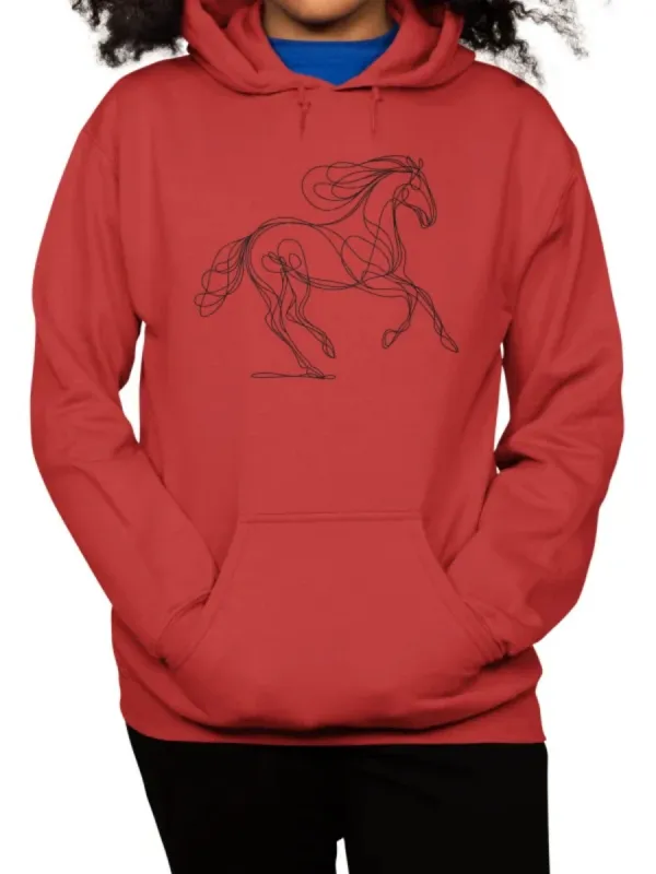 Minimalist Line Horse Printed Hoodie