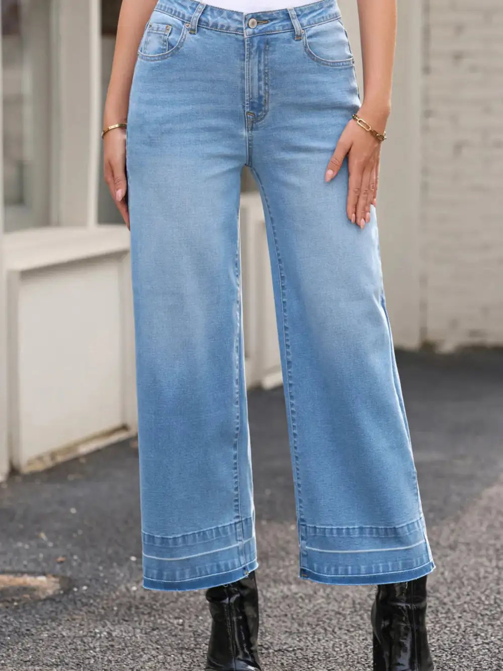 High Waist Wide Leg Washed Jeans