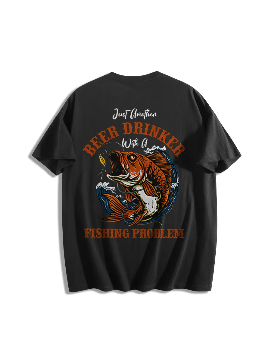 Humorous Fishing Themed Back Print T-Shirt