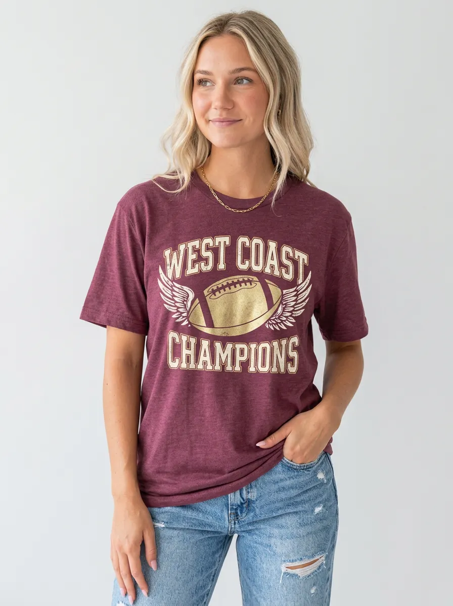 Women's Classic Football Winged Ball Ball Crew Neck Graphic T-Shirt