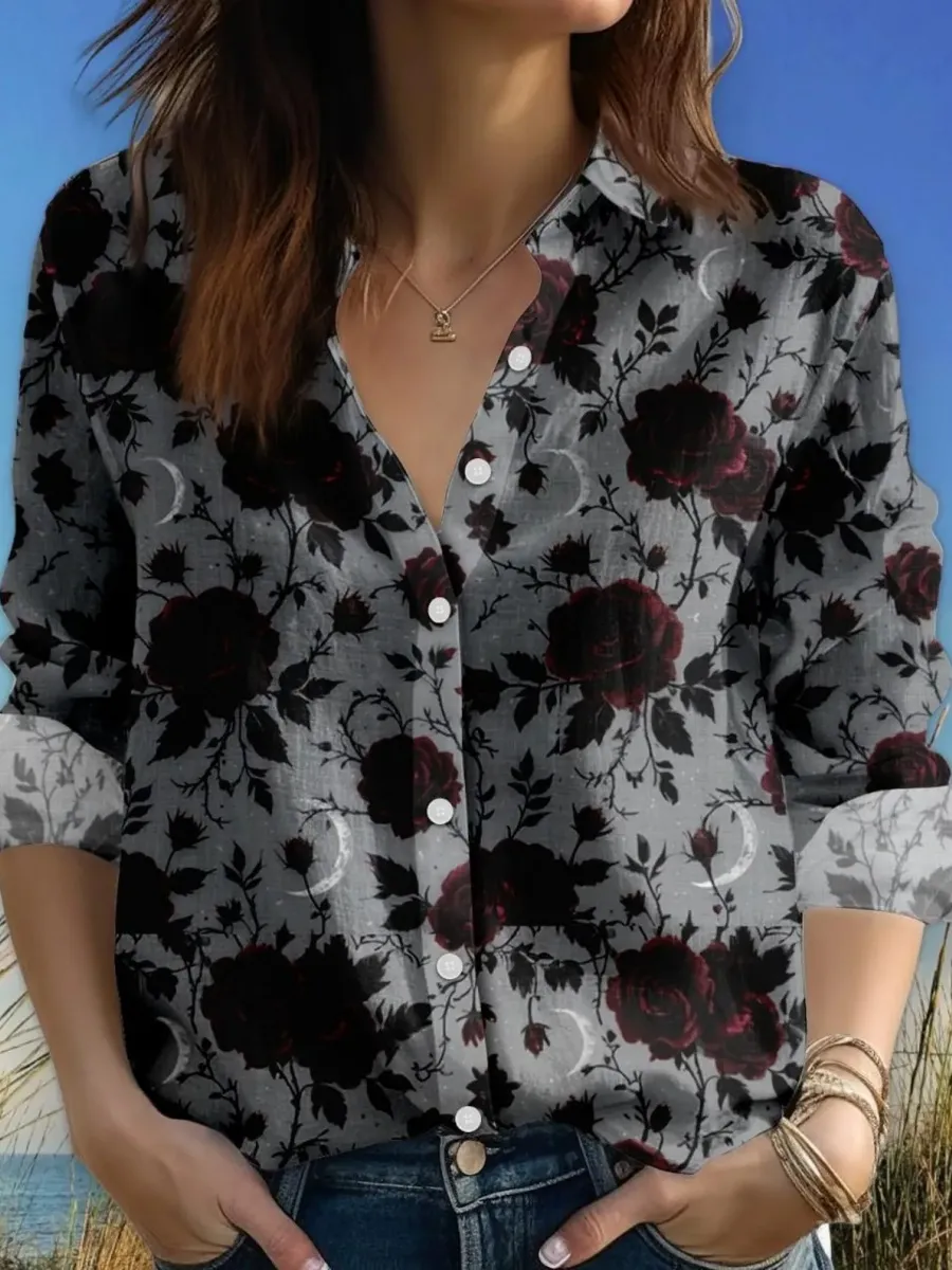 Gothic Rose Print Shirt
