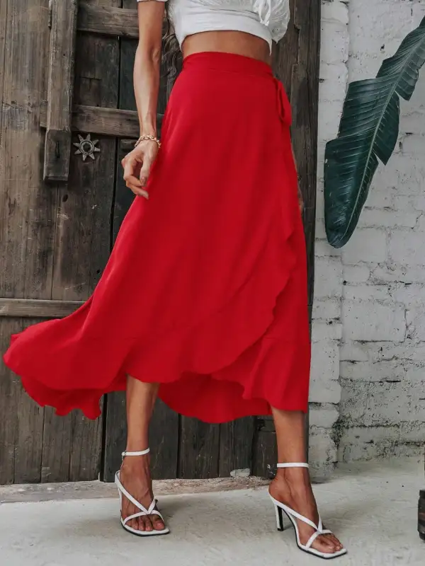 Ruffle Trim Tied Skirt