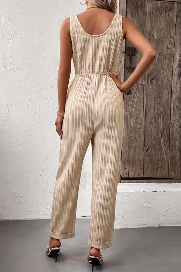 Textured Sleeveless Pockets Jumpsuit