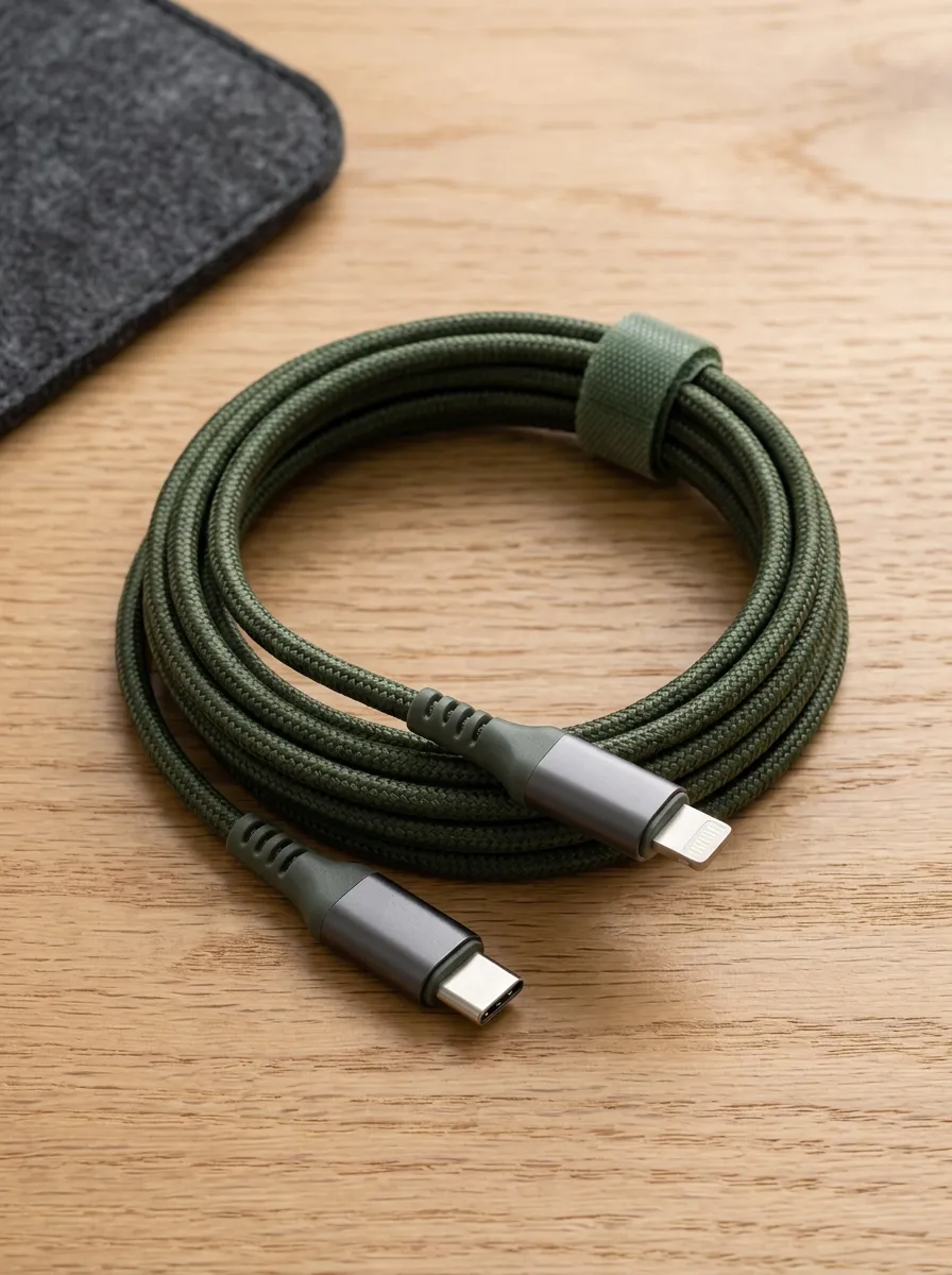 Olive Green Braided USB-C to Lightning Charging Cable