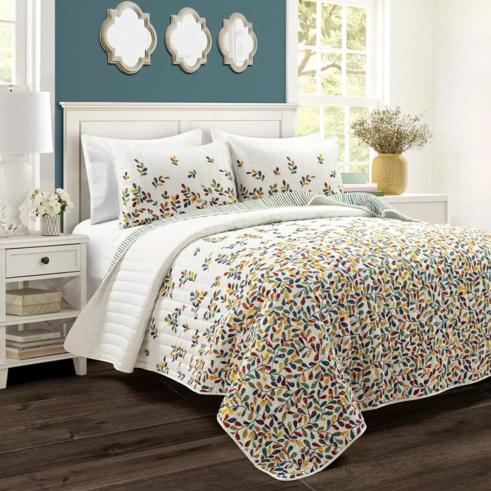 Bohemian Botanical Reversible Leaf Quilt Bedding Set