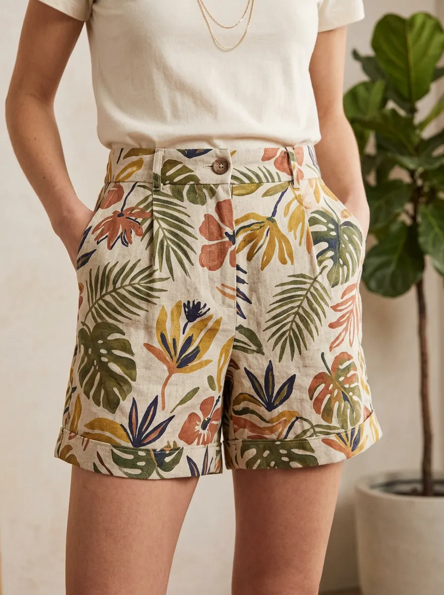 Women's Tropical Botanical Leaf Floral Printed Shorts
