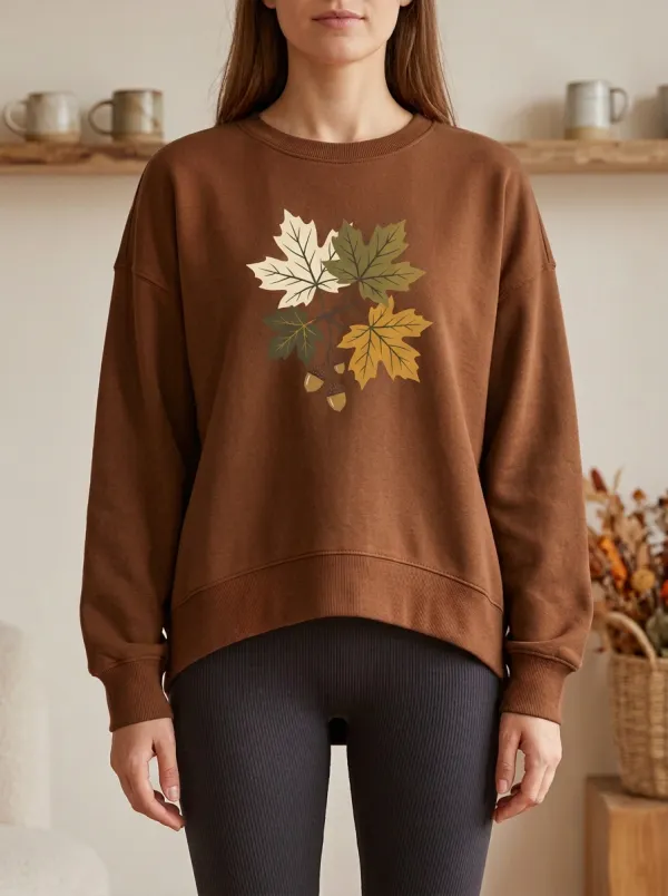 Scenic Maple-Leaf Printed Acorn Graphic Sweatshirt