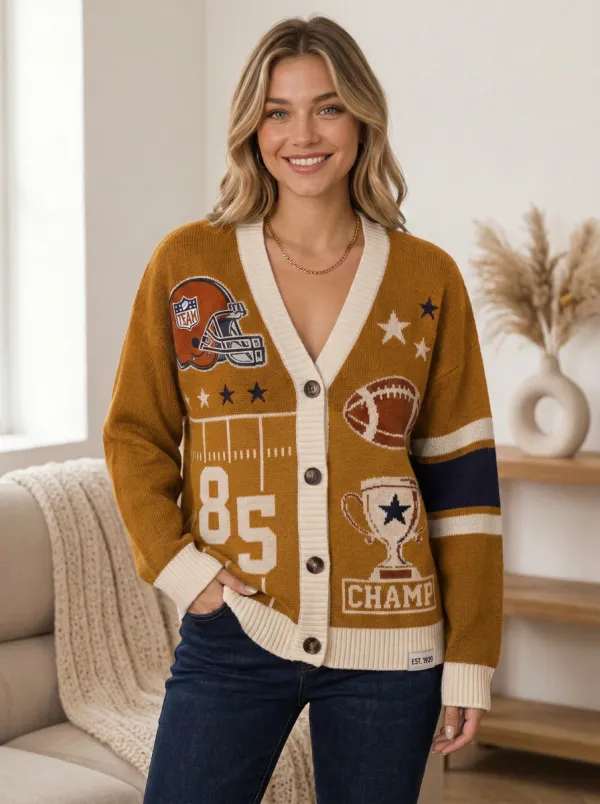 Women's Stadium Football Helmet Trophy Knit Knit Cardigan