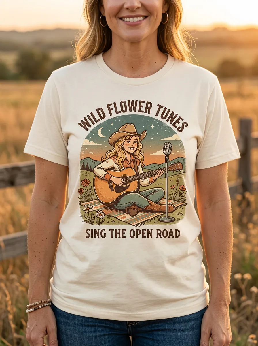 Guitar Cowgirl Country Music Graphic T-Shirt
