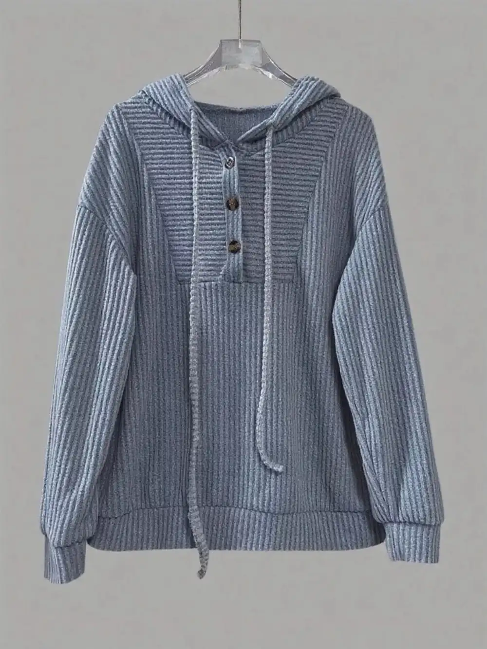 Drawstring Buttoned Pocketed Hoodie