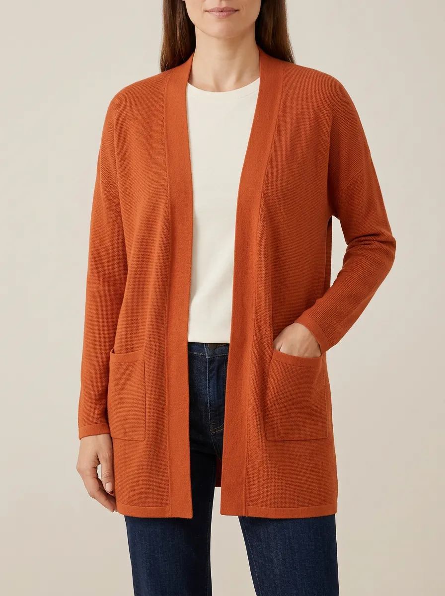 Botanical Waffle-Knit Knit Cardigan