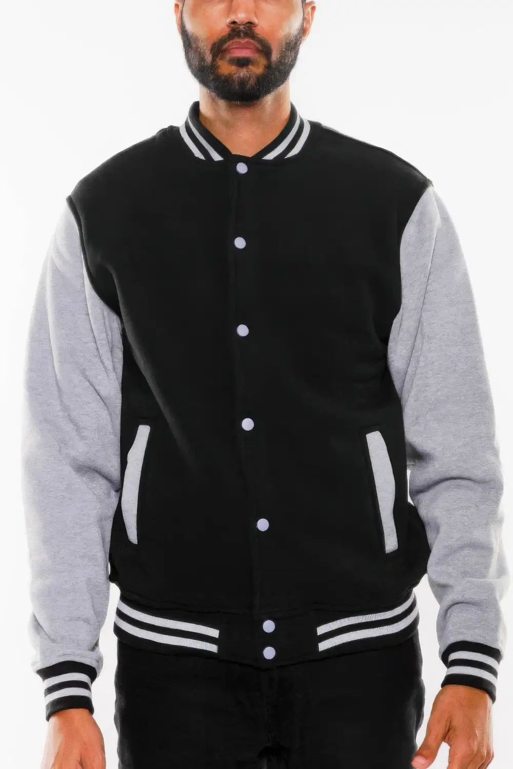 Fleece Snap Button Varsity Jacket