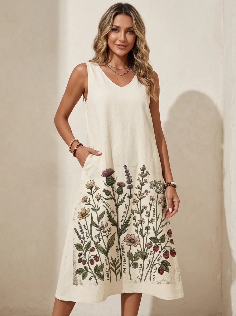 Botanical Nature Lover Wildflower Sleeveless Dress