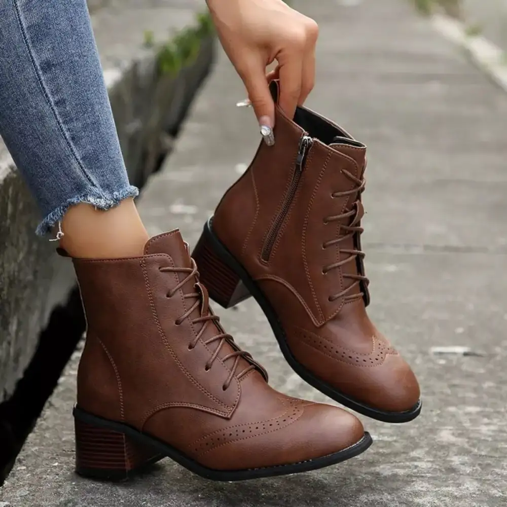 Lace Up Ankle Boots with Zipper