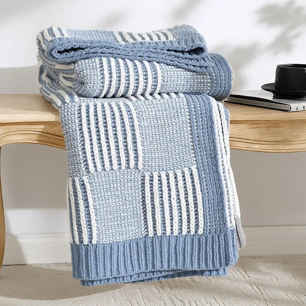 Checkered Chenille Two-Tone Throw Blanket