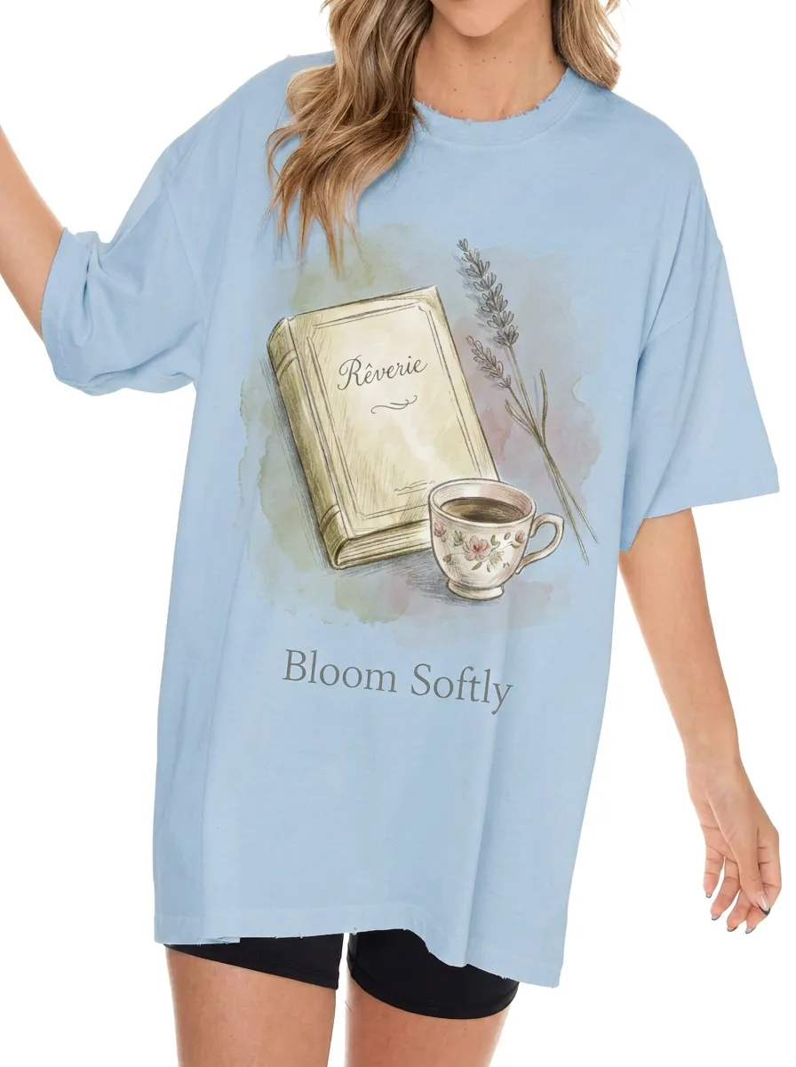 Women's Book Lover Lavender Coffee Printed T-shirt