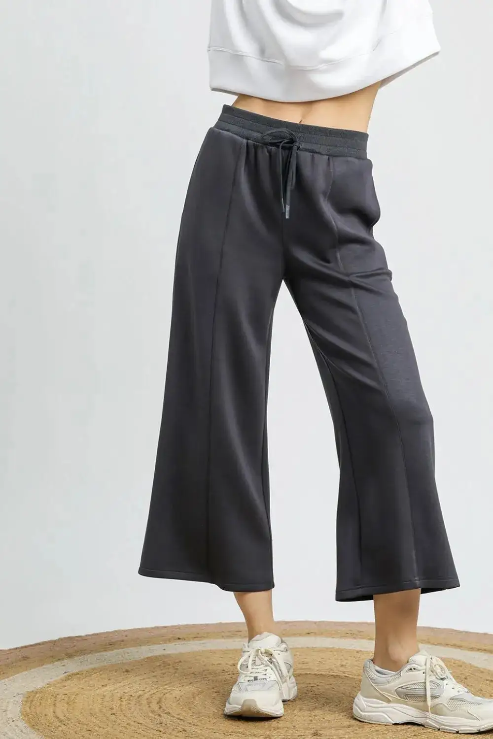 Drawstring Wide Leg Cropped Pants
