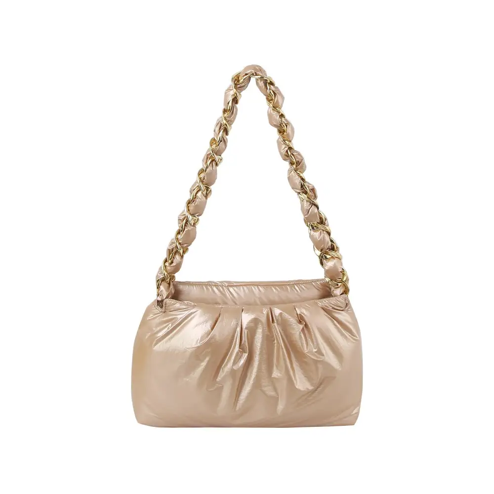 Chain Accent Metallic Finish Padded Shoulder Bag