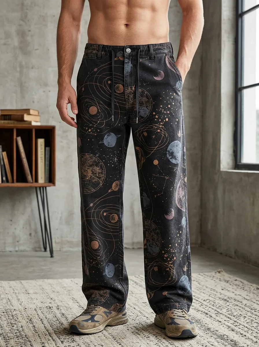 Men's Celestial Print Straight-Leg Jeans