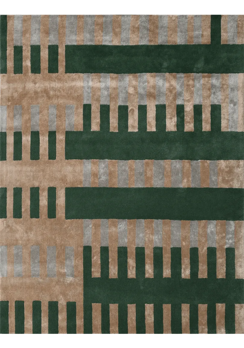 Crafted Striped Textured Wool Viscose Shaped Rug