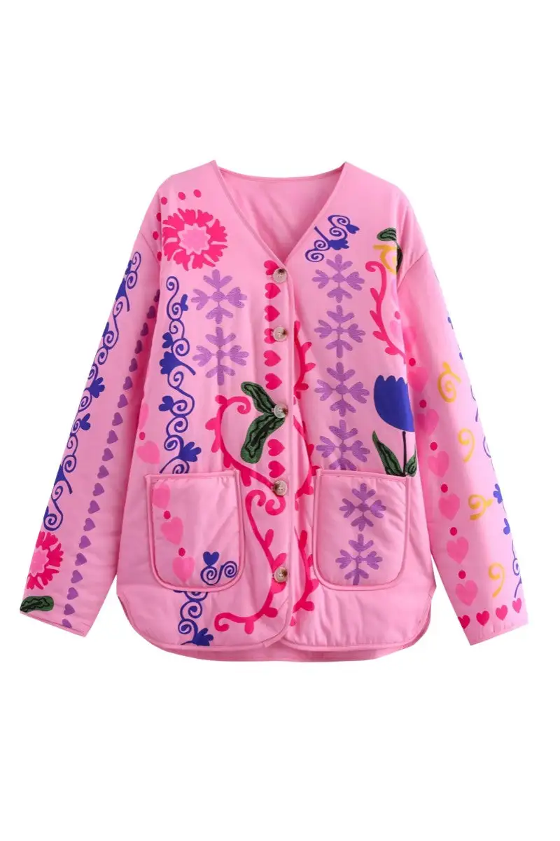 Floral Single-Breasted V-Neck Jacket