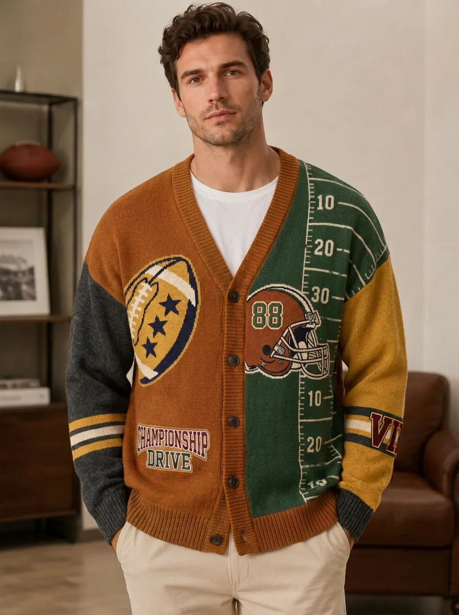 Men's Heritage Football Helmet Ball Knit Knit Cardigan